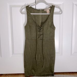 Velvet green lace up mini dress